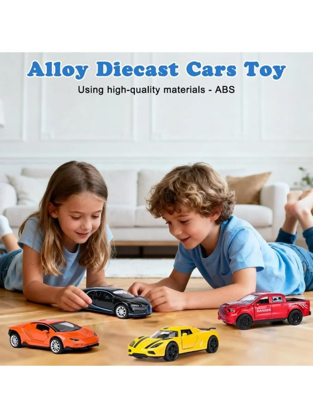 Diecast Pull Back Race Cars Set, 1:36 Scale with Opening Doors, 4 Pack for Kids